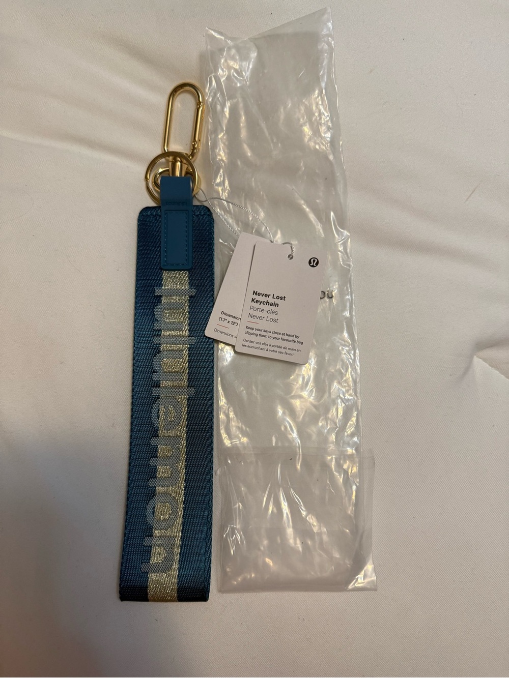 lululemon athletica Blue Keychain Strap with Gold Hardware